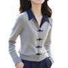 Gray Olo Neck Knitted Sweater Top Autumn and Winter New Women's Small Short Fake Two-piece Cardigan