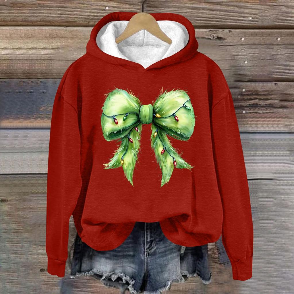 Women's Fashion Casual Long Sleeve Christmas Printed Round Neck Hooded Sweatshirt Top