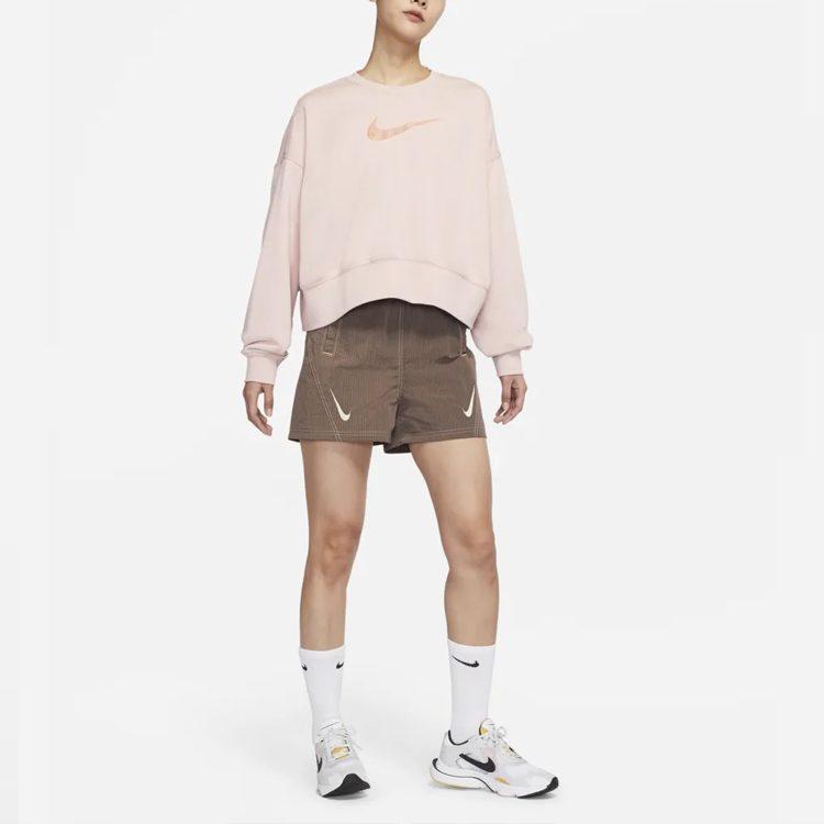 Nike Спортивный пуловер Swoosh из вязаного материала, укороченный, с круглым вырезом, розовый DO7212-601