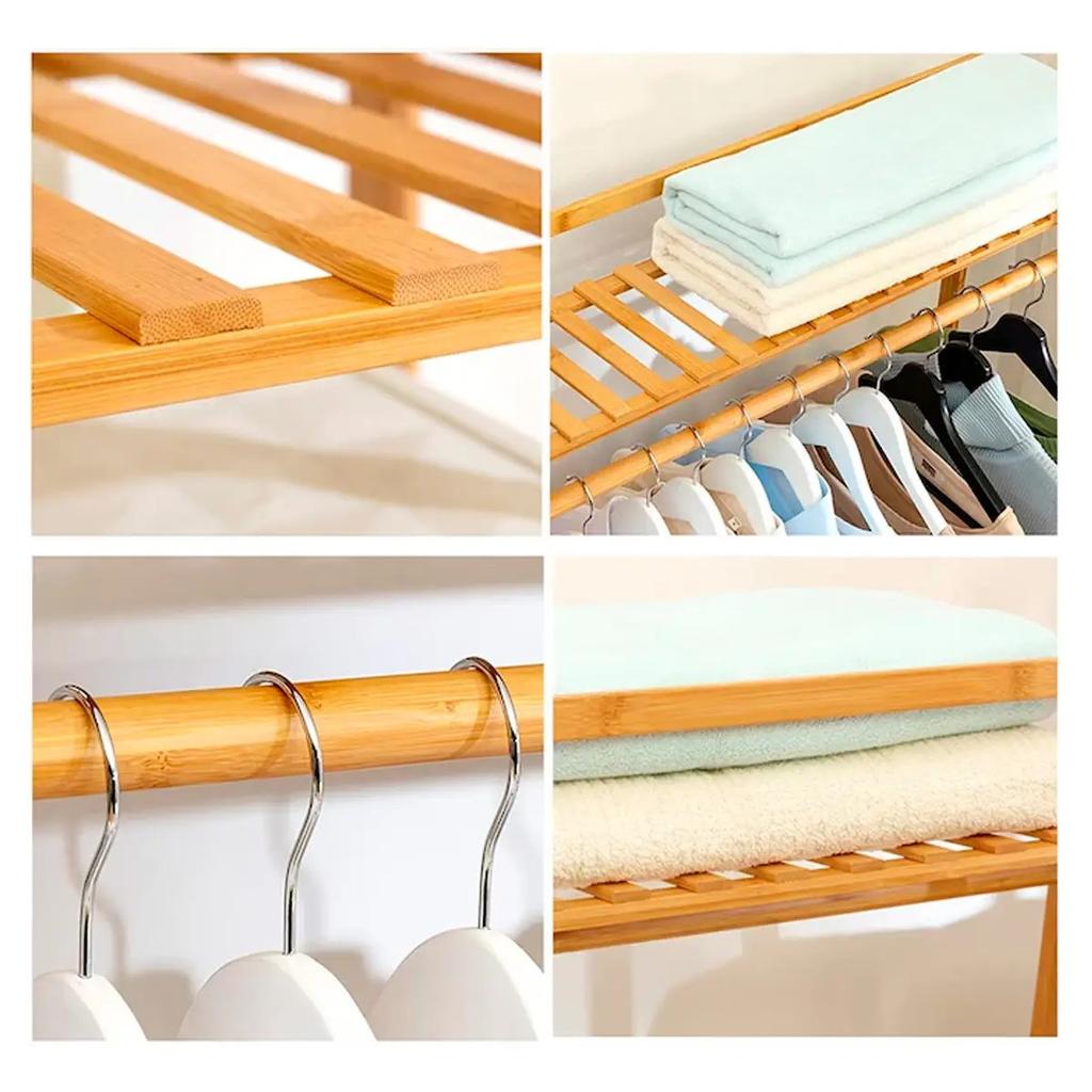 Вешалка стойка для одежды Supretto напольная бамбуковая с полками (9168)