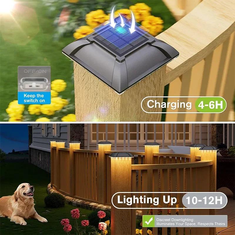 1/4/8 шт. Солнечное светодиодное освещение IP65 Водонепроницаемые уличные украшения для двора и забора для деревянных столбов 4 дюйма Садовый фонарь для забора