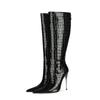 PU Autumn Winter Shoes Super Thin High Heels Stone Patterns Modern Boots Keep Warm Fashion Knee Boots