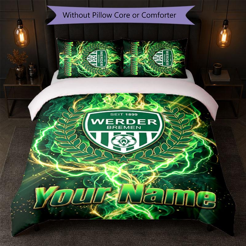 Werder Bremen FC Custom Name Text Bedding Set 1 Duvet Cover+2 Pillowcases Soccer Logo Personalized Gift For Special Occasion Bedroom Decor