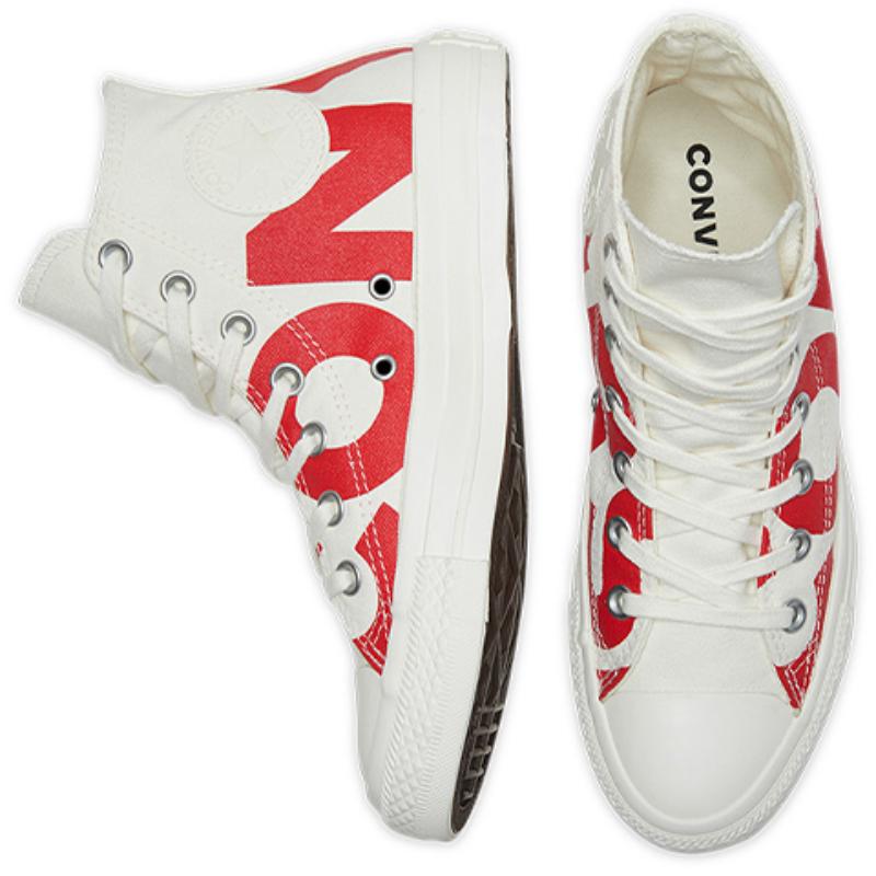 Converse Chuck Taylor All Star Hi Top ЛОГОТИП с красной надписью Высокие парусиновые кеды Унисекс Белые