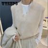 Осенне-зимний женский свитер, жилет, теплый корейский повседневный свободный вязаный жилет без рукавов в стиле ретро с v-образным вырезом, шерстяной жилет, жилет