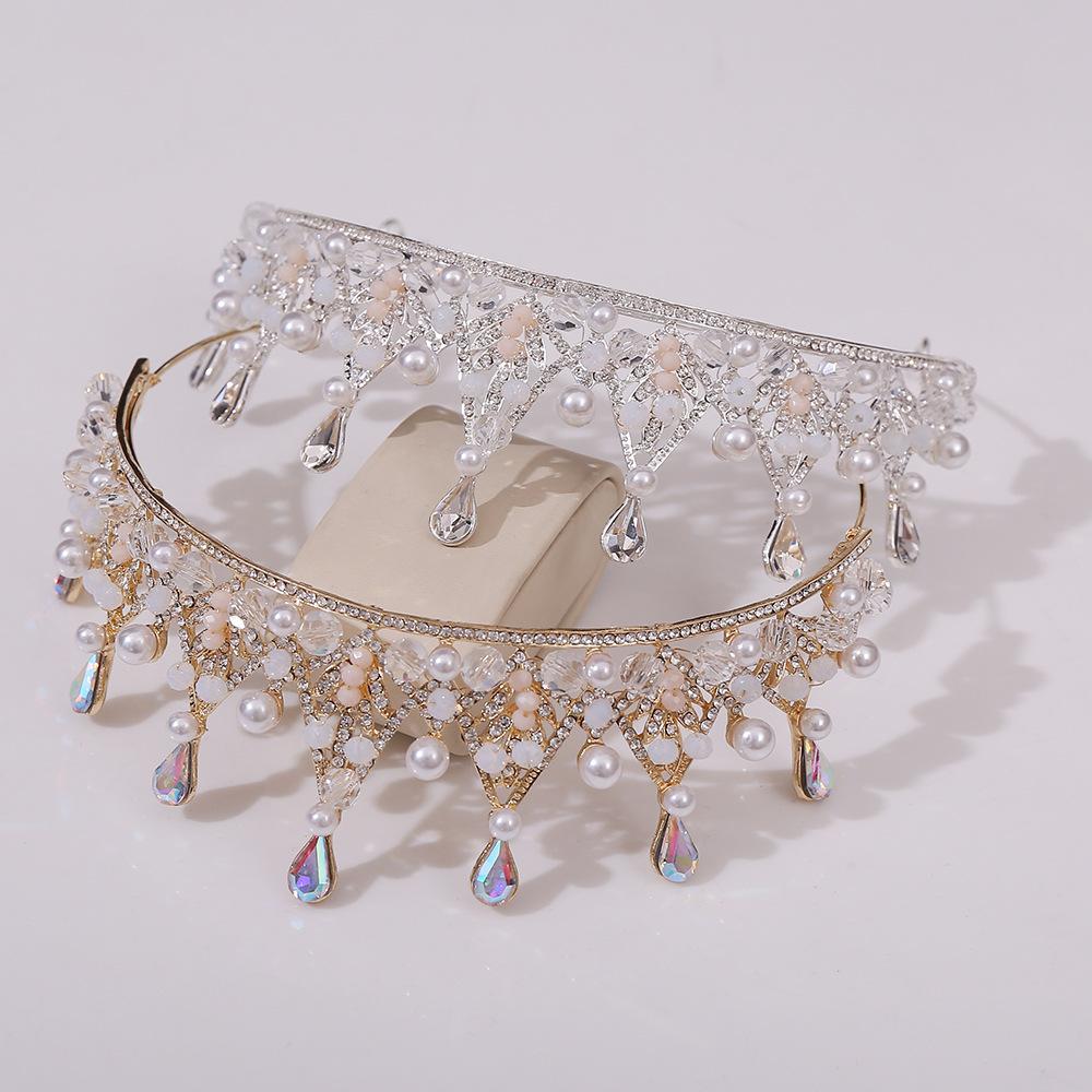 Корейская жемчужная корона ручной работы для невесты, популярная хрустальная бижутерия, повязка на голову принцессы, корона из сплава и страз