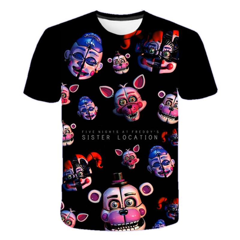 2023 Year Summer New Horror Style Five Night Freddy 3D Print Kids Short Sleeve Tops Girls Fashion Casual T Shirts 4-14 Year