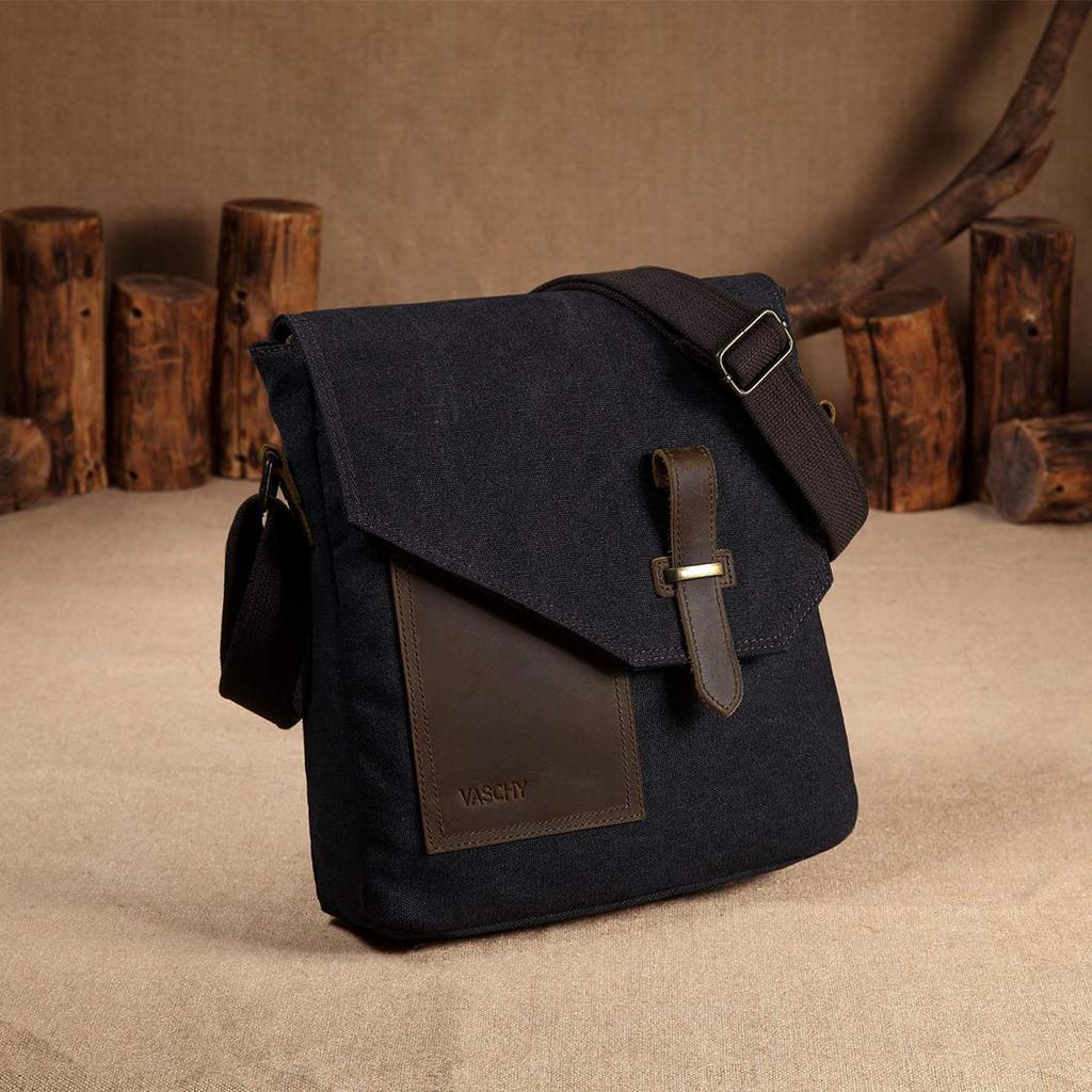 Сумка через плечо для Messenger Canvas Crossbody Genuine Commuting Business Black [Vaschy] Мужская, Сумка, Сумка, Кожаная, Школьная, Сумка, Сумка,