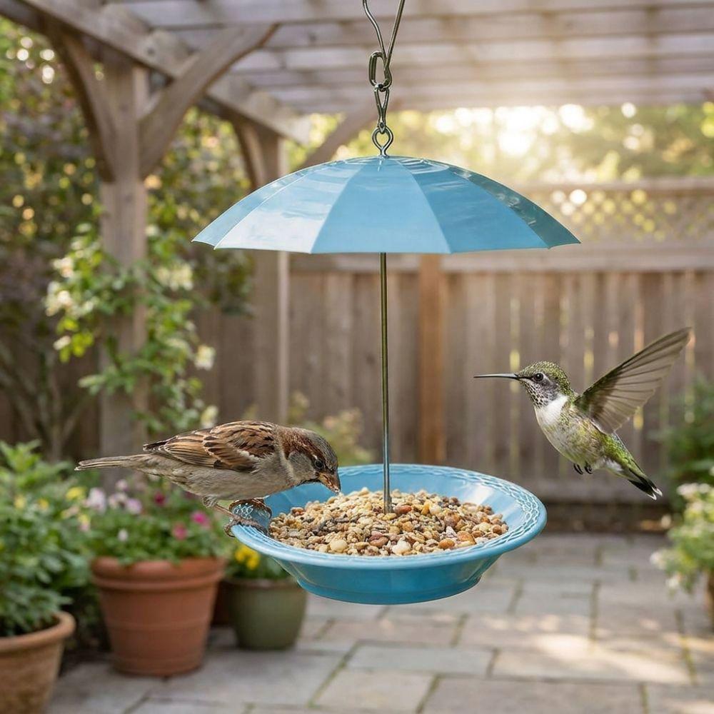 Weatherproof Umbrella Bird Feeder UV Protection Bird Water Drinker Bird Food Dispenser Outdoor
