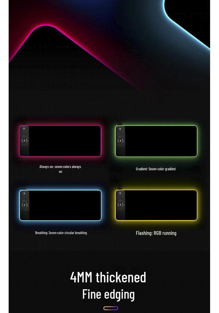 Black RGB Wireless Charging Mouse Pad, 15W, Large, Rainbow Luminous for Gaming/Office