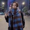Winter Scarf Cashmere Feel Plush Scarf with Tassel Decoration Thickened Warm Plaid Pattern Winter