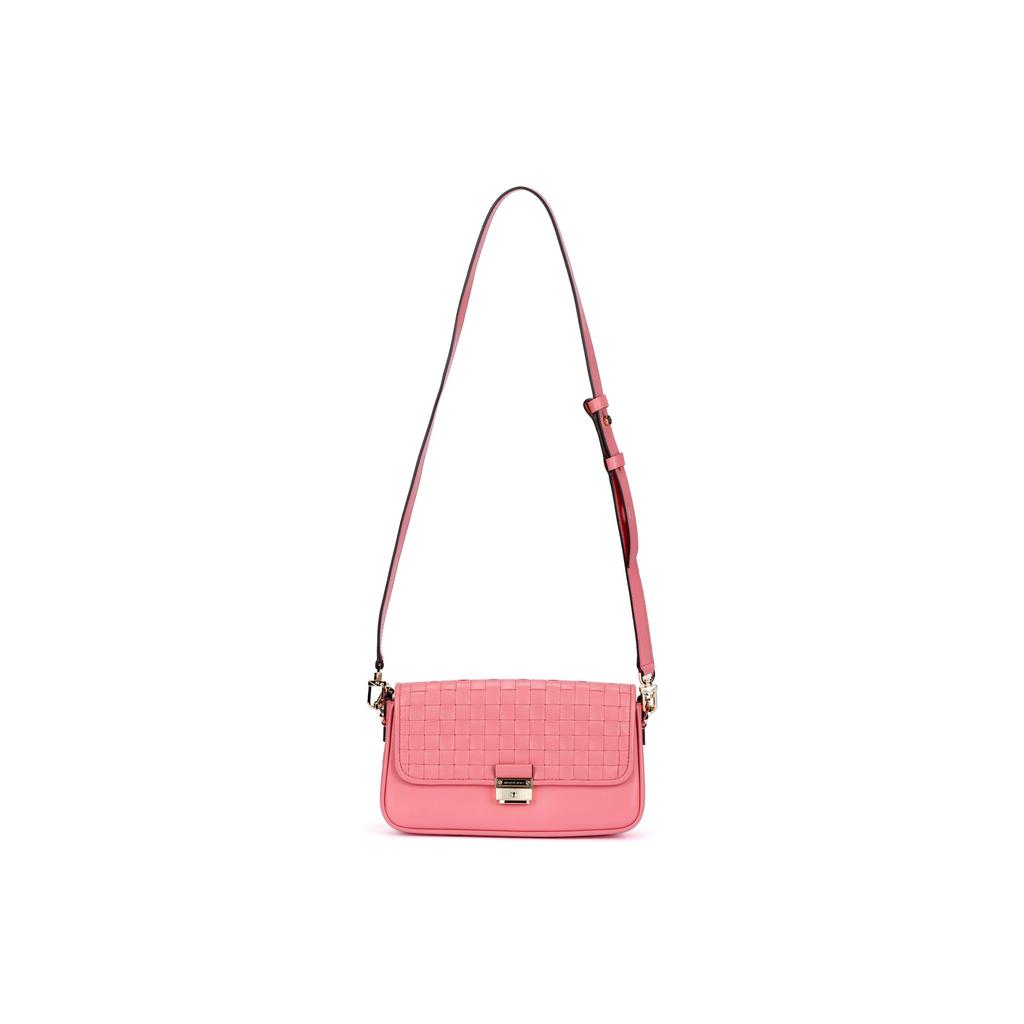 Michael Kors Mk Bradshaw Однотонная Сумка-багет из кожи с цепочкой и стеганой фактурой, с клапаном, с логотипом-буквой, Женские сумки, Светло-розовый 30S1G2BL1T-644