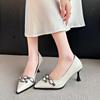 Fashion Rivets Metal Buckle High Heels Summer New Pointed Head Shallow Mouth Set Foot Anti-slip Wear-resistant Single Shoes