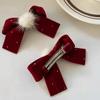 2Pcs Red Bow Bow Hair Clips White Pompom Pompom Barrettes New Ponytail Holder  Girls Kids
