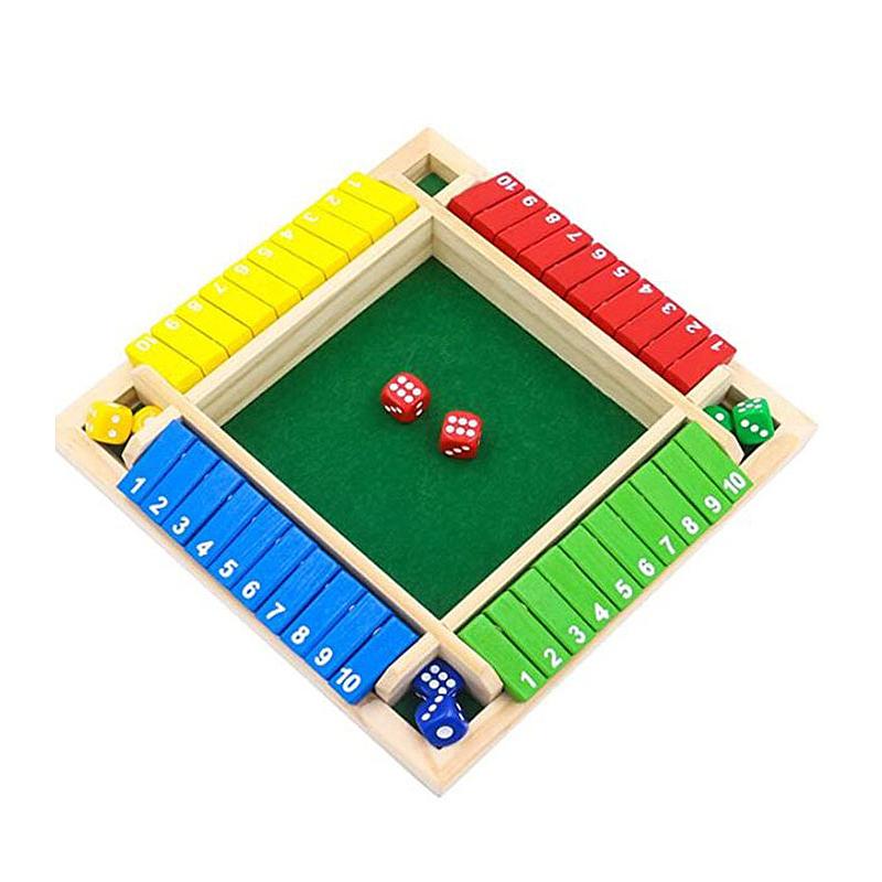 Wooden 4Players Shut The Box Dice Game Tabletop Family Parents Kids Board Games