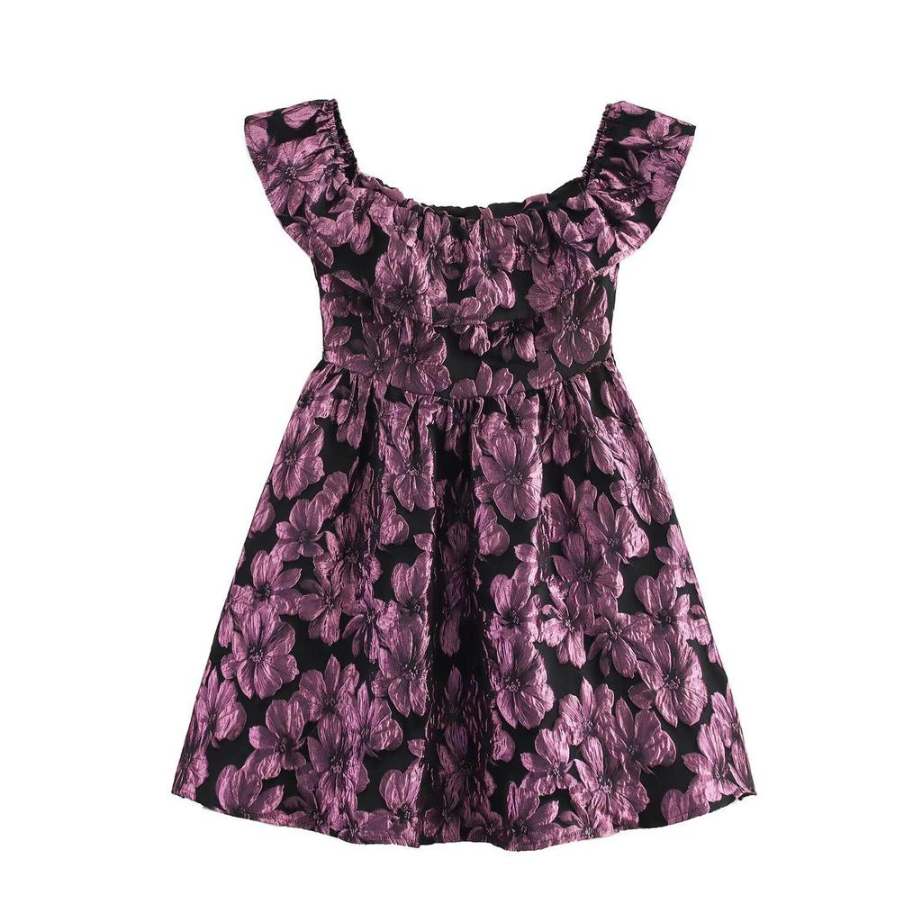 Spring 2025 Women's Off-Shoulder Jacquard A-Line Dress - European & American Style