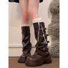 Женские сапоги до колена на платформе с толстым каблуком Тренд Панк Готика Новый Рок Кожаная модная женская обувь Мотоциклетная обувь