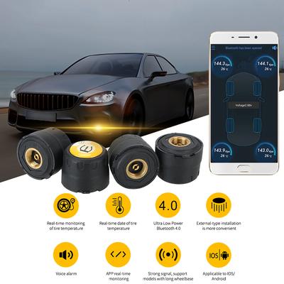 Универсальный дисплей приложения Android iOS BLE TPMS Датчик давления в шинах автомобиля Внешняя сигнализация Датчики давления в шинах Bluetooth 4.0 5.0