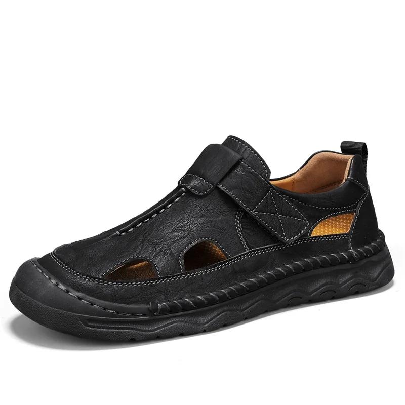 Модные мужские сандалии ручной работы, мягкие новые комфортные сандалии, летняя обувь для улицы, мужские дышащие противоскользящие пляжные повседневные кроссовки, римская обувь