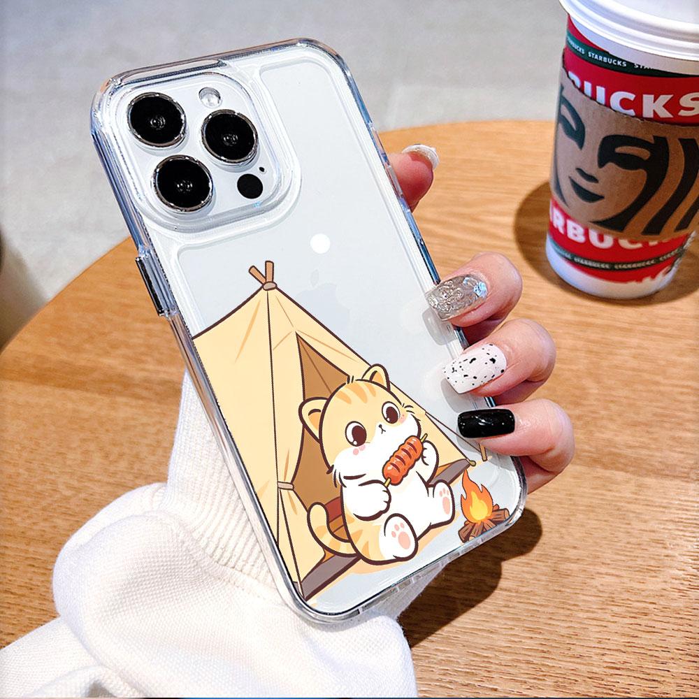 Светящийся чехол для телефона с рисунком «Кот на кемпинге и гриле» для iPhone 14 15 16 13 12 11 17 Pro Max 12 13 Mini Мягкая крышка
