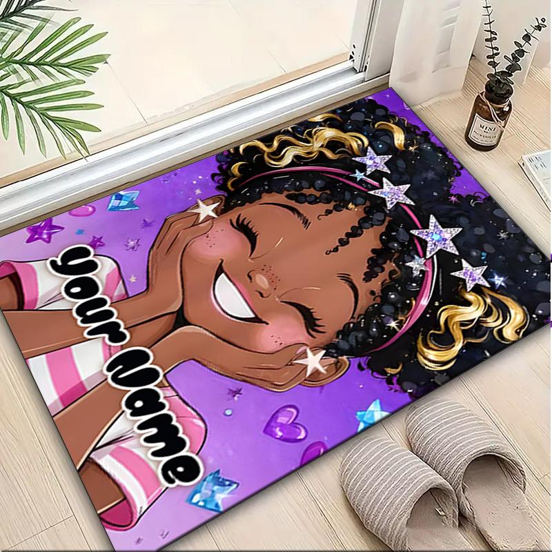 1PC Custom Name Starry Night Smiles Theme Floor Mat Ideal for Living Room, Game Rooms, Office, Bedroom,Floor Mat Playful Design