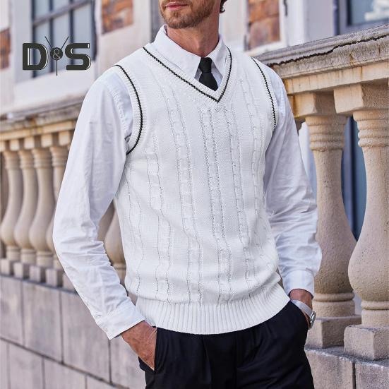 Мужской жилет, свитер с V-образным вырезом, без рукавов, облегающий вязаный пуловер с цветными блоками, облегающий свитер средней длины, утолщенный, в деловом и чопорном стиле