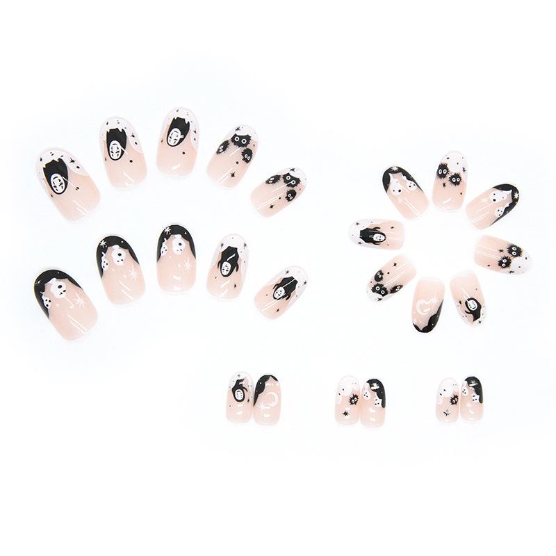 Набор накладных ногтей для Хэллоуина, черный французский кончик, полное покрытие, гроб, акрил, короткий пресс, накладные ногти, 24 шт.