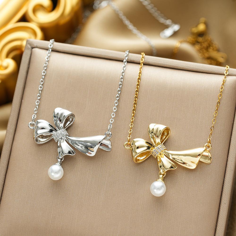 Новое ожерелье с жемчужным бантом, легкая роскошная цепочка на ключицу для женщин