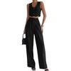 2 Pcs/Set Women Vest Pants Suit Sleeveless Single-breasted V Neck Irregular Crop Top High