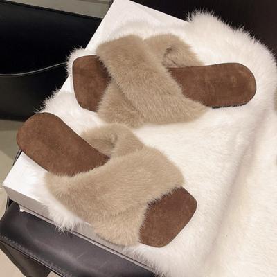 Модные женские балетки с квадратным носком, меховые тапочки, дизайнерская элегантная обувь 2025 зима, новые шлепанцы, модные повседневные сандалии, платья, zapatos mujer