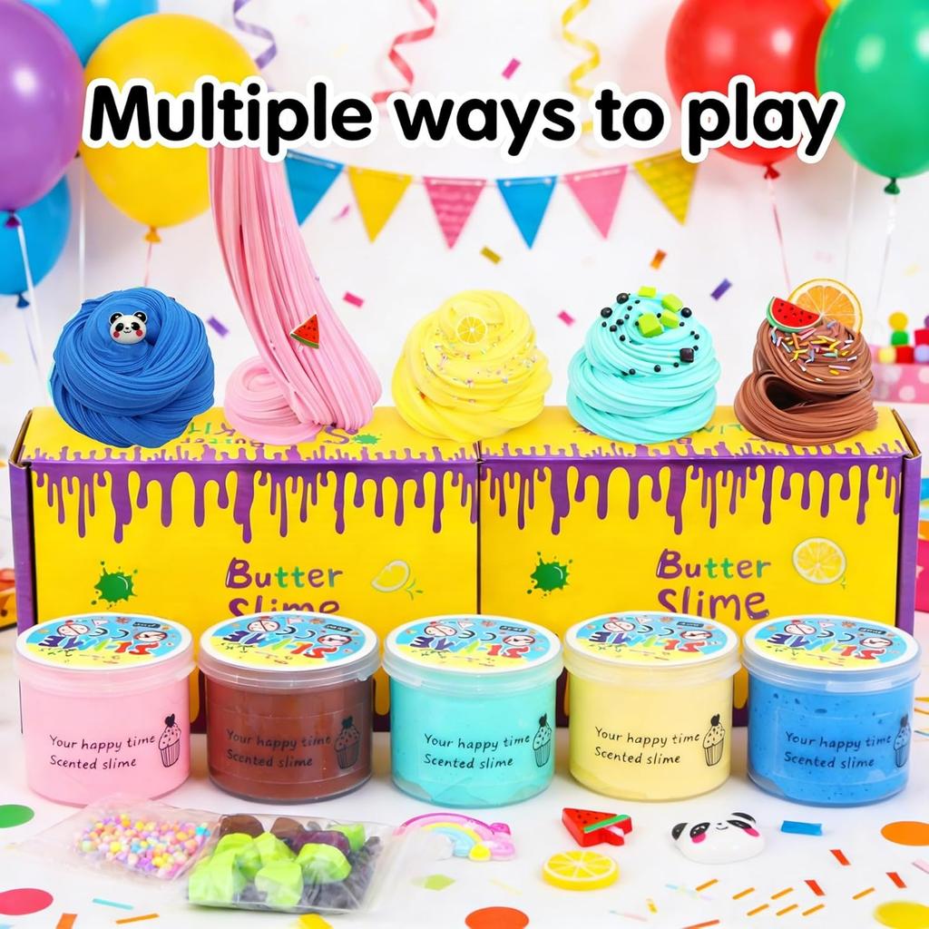 5 Pack Butter Slime Kit,Birthday Gifts for Kids,Party Favors for Girls and Boys,Non-Sticky,Super Soft Stress Relief Toy