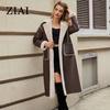 ziai 2024 Winter Faux Leather Jacket Women Long Warm Plush Fur Collar Padded Coat Fashion Pocket Cotton Female PU Parkas K18