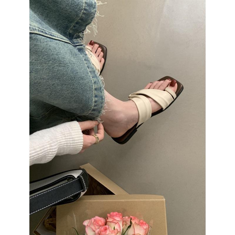 Женские тапочки, женская летняя одежда, новая французская фея, нежная, подходящая юбка, пляжные, мягкие, сандалии с плоским дном и закрытым носком