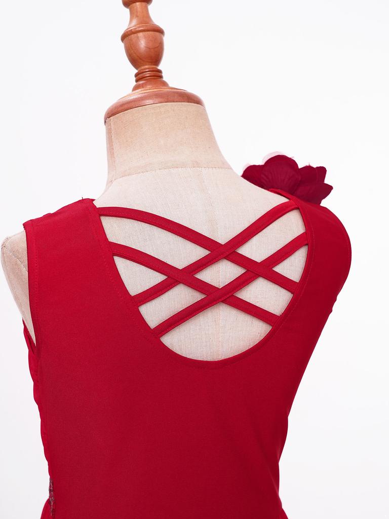 Платье для лирического танца для девочек, блестящие пайетки, прозрачная сетчатая накладка, перекрещенная спина