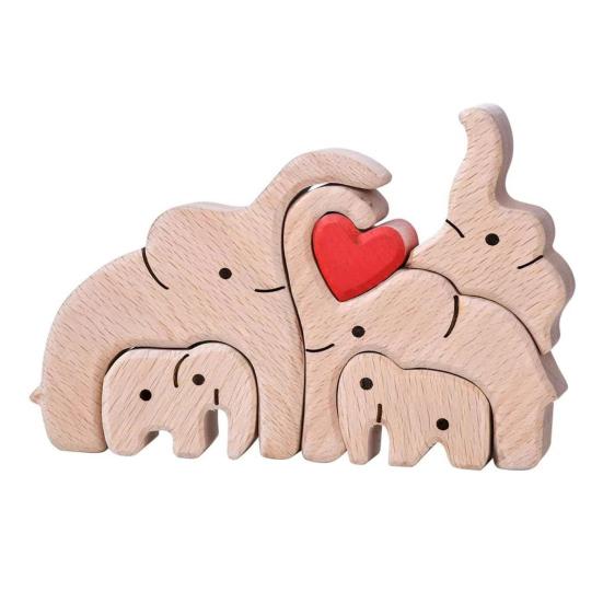 Wooden Elephant Family Puzzle Ornament Love Heart Mother Father Baby Elephant Jigsaw Table Sign Home Office Desktop Decoration