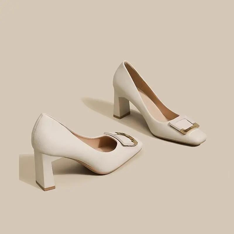 Женская обувь классическая круглая носочная коричневая кожаная без шнуровки квадратный каблук туфли женские крутые комфорт рабочие туфли ab693