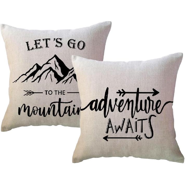 ULOVE LOVE YOURSELF Adventure Awaits Throw Pillow Cover with Arrows Let’s Go to The Mounta Adventure Decor Cushion Covers Cabin/Camper Decorative
