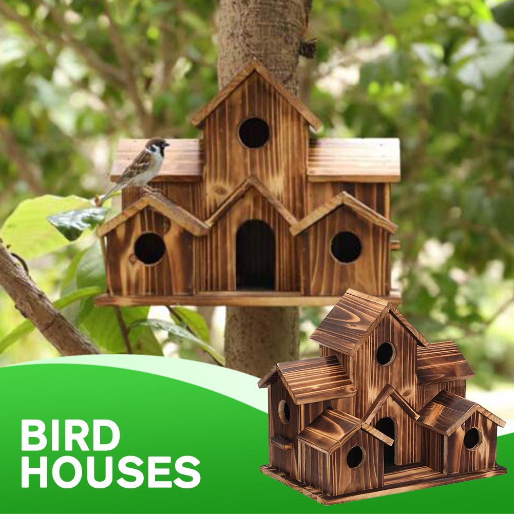 5Hole Bird House Room Wood Families Bluebird Finch Cardinals Hanging Birdhouse For Garden Waterproof And Wear-resistant Sup O0P1