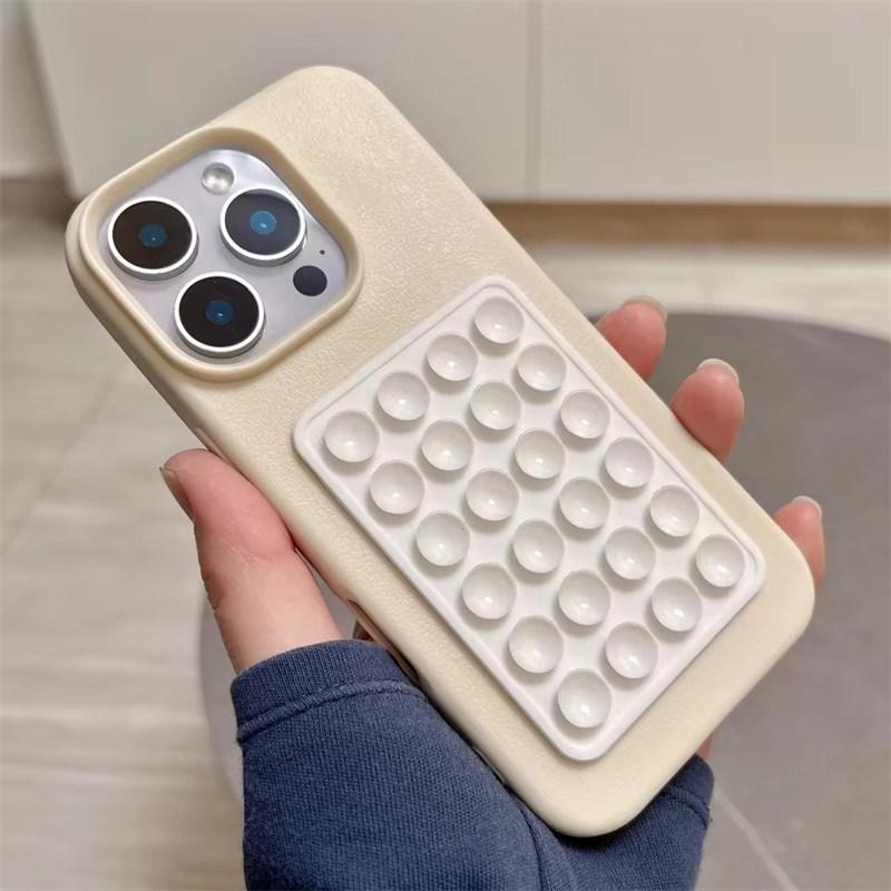 Роскошный 3D Стенд с присосками Чехол для телефона с узором личи для iPhone17 16 15 14 Plus 13 12 11 Pro Max XR X XS Мягкая противоударная крышка