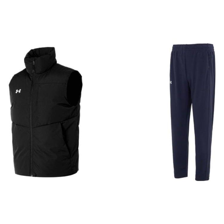 Under Armour Цветной воротник-стойка спортивный уличный беговой повседневный жилет брюки комплект мужской активной одежды 23600803-001+23600703-409