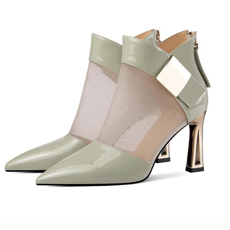 Hollow Short Boots Mesh Cool Boots Thick Heels Versatile Breathable High Heels for Women