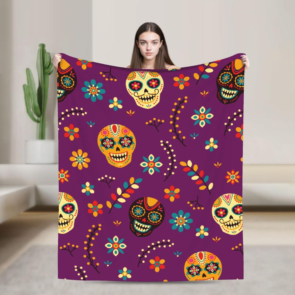 Floral Skull Vintage Blankets Day of the Dead Wool Awesome Soft Throw Blankets for Home All Season