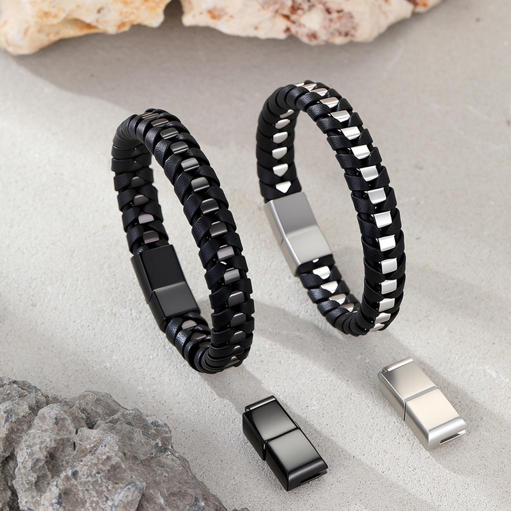 Hantan Jewelry 2026 Новый плетеный кожаный браслет ручной работы с магнитной застежкой Кожаный браслет Браслет из нержавеющей стали для мужчин