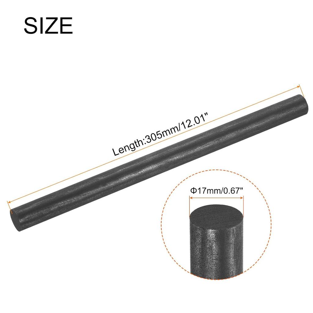 MECCANIXITY Graphite Rod, Graphite Stirring Rod Cylinder Stick Carbon Rod 305x17mm Black for Electrode, Melting Casting, Crucibles, Pack of 3