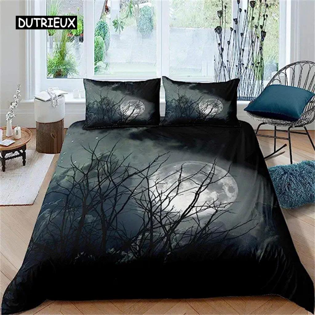 Пододеяльник Дерево Хэллоуин Ужас Тема Одеяло Чехол Готический Жуткий Пододеяльник Подростки Мужчины Серый Дерево Ужас Домашнее Украшение