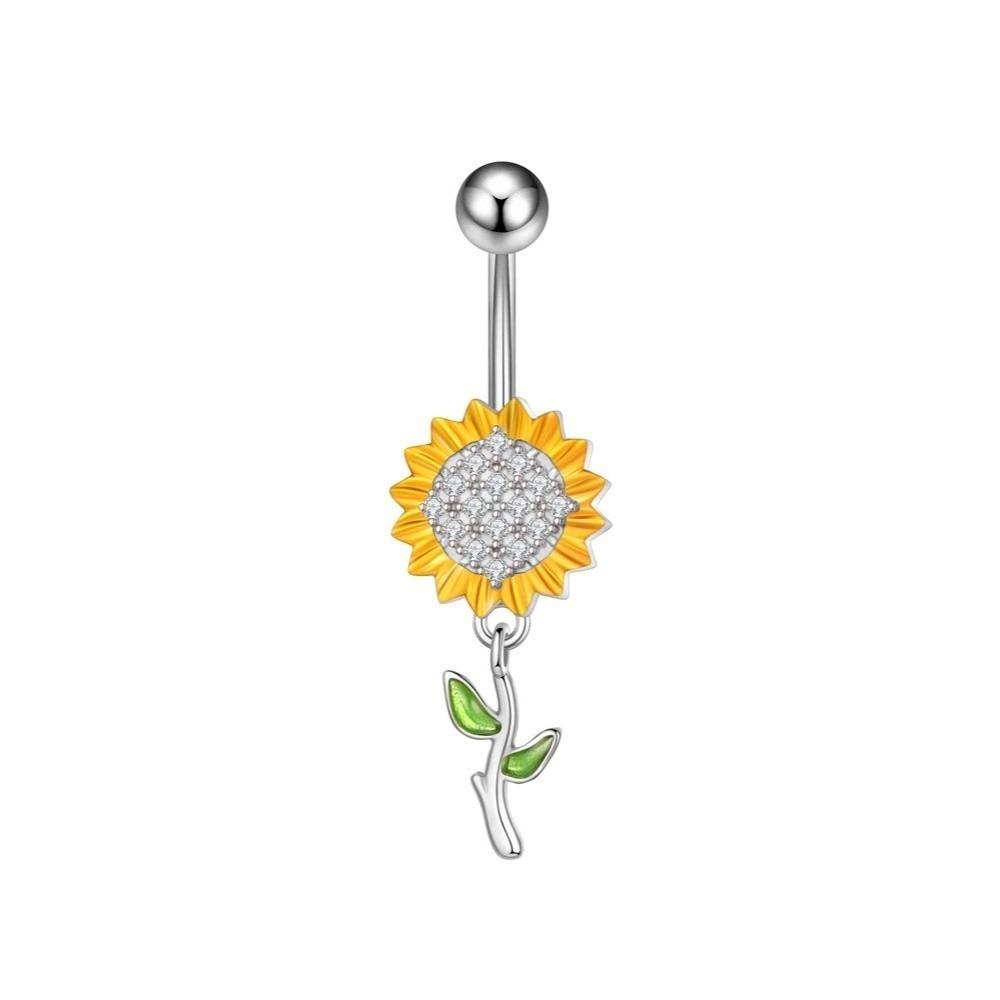 Sunflower Zircon Navel Ring Butterfly Heart Belly Button Ring Vintage Body Piercing Jewelry Girl