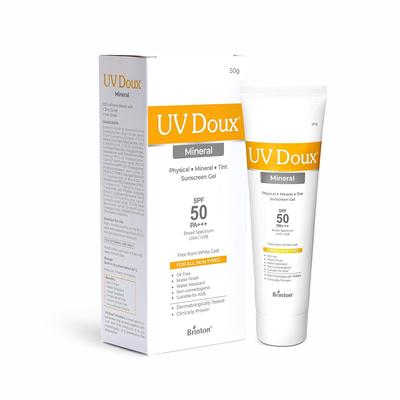 Солнцезащитный гель UV Doux SPF 50 PA+++ на минеральной основе | Без белого налета | Тонированный и водостойкий | Защита от UVA/UVB лучей | Для мужчин, женщин и детей - 50 г