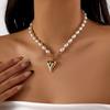 Heart Shaped Pearl Pendant Necklace With Alloy Water Crystal For Summer Fashion