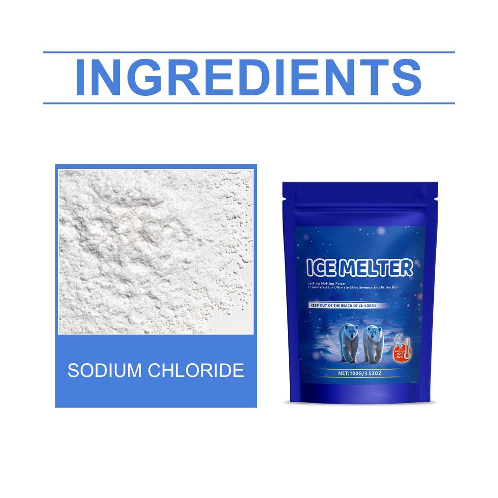 Безопасный для домашних животных агент для таяния льда, подходящий для таяния льда на бетоне, снеготаяние эффективно при температуре ниже -15 градусов для удаления снега и переноски для обледенения, 100 г