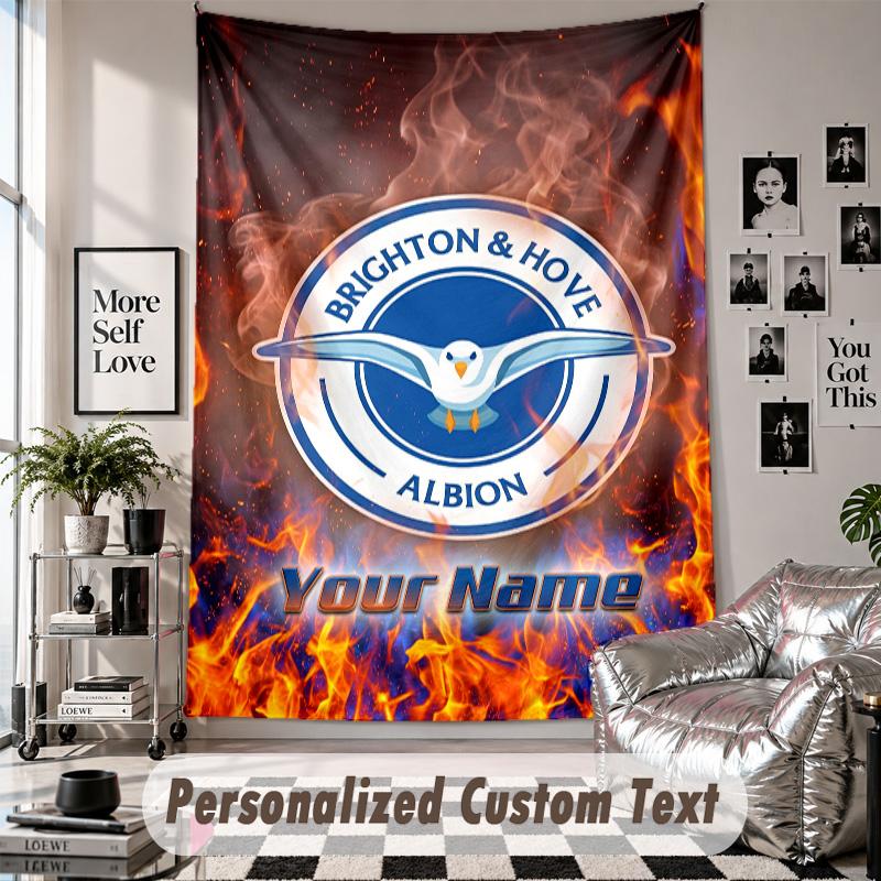 Custom Tapestry Wall Hanging, Brighton & Hove Albion Football Personalized Name Text Home Wall Decor